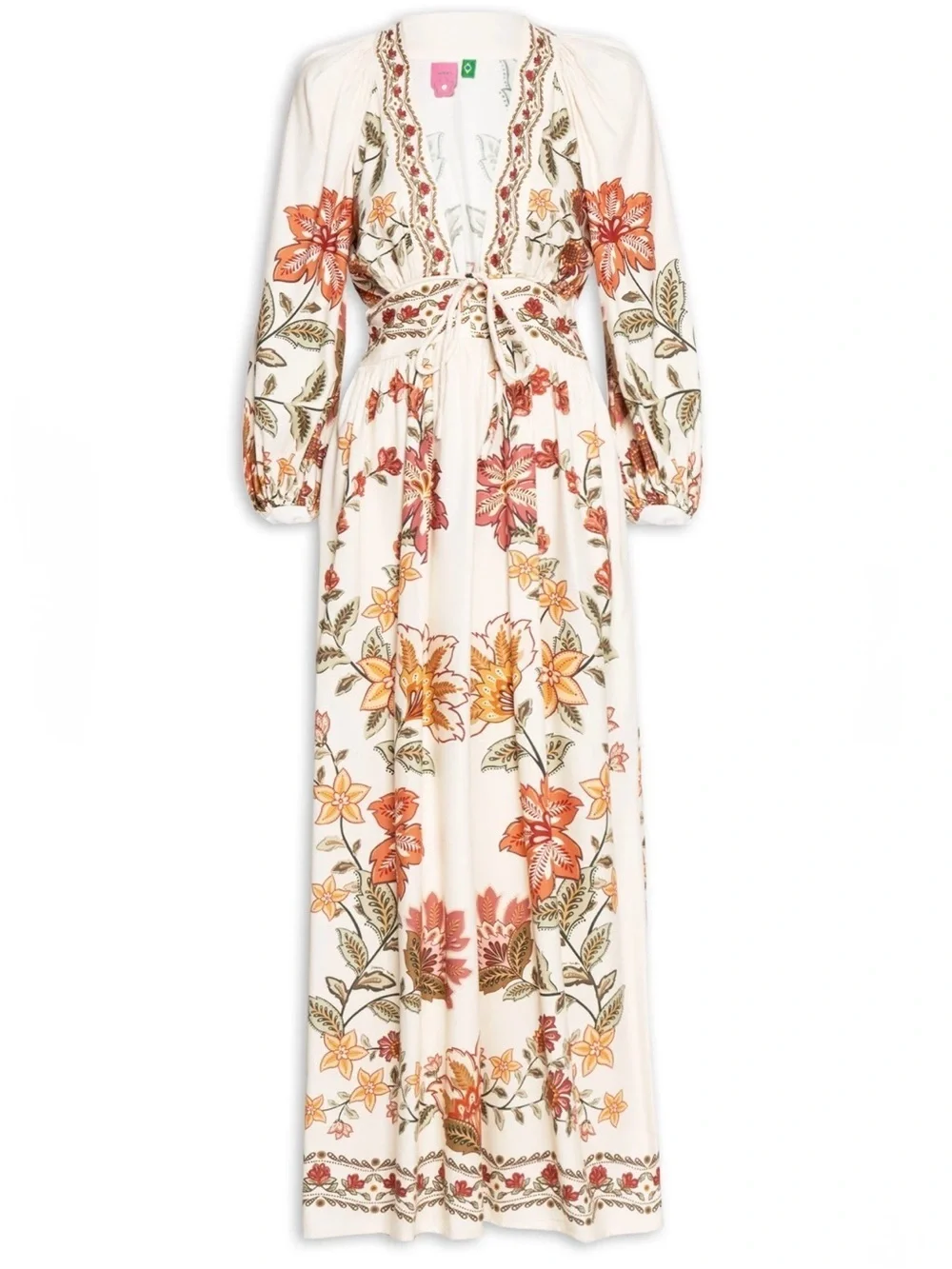 FARM Rio White Maxi Dress with Orange and Green Floral  Size S