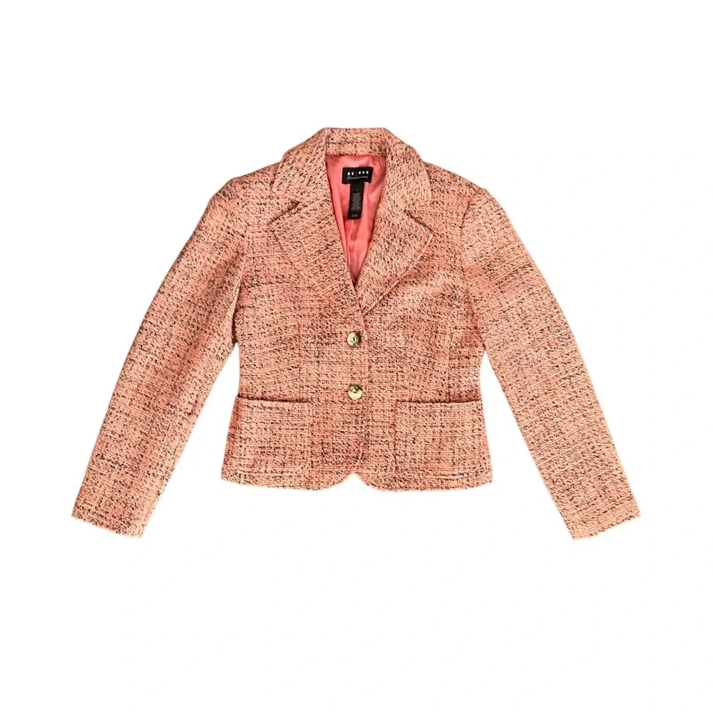 Axcess Liz Claiborne Coral Tweed Blazer Front Button Lined‎ Jacket Women US 4