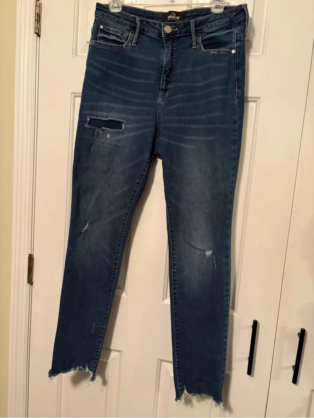 Jordache Dark Blue Skinny Jeans with Distressed Hem