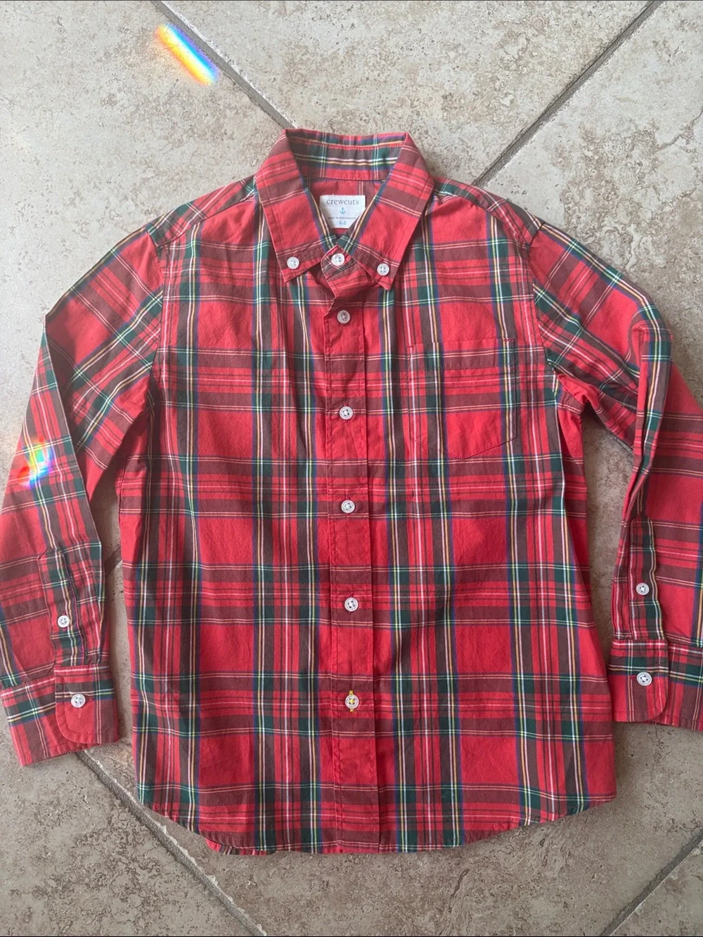 Crewcuts Red Green Navy Plaid Button-Down Shirt