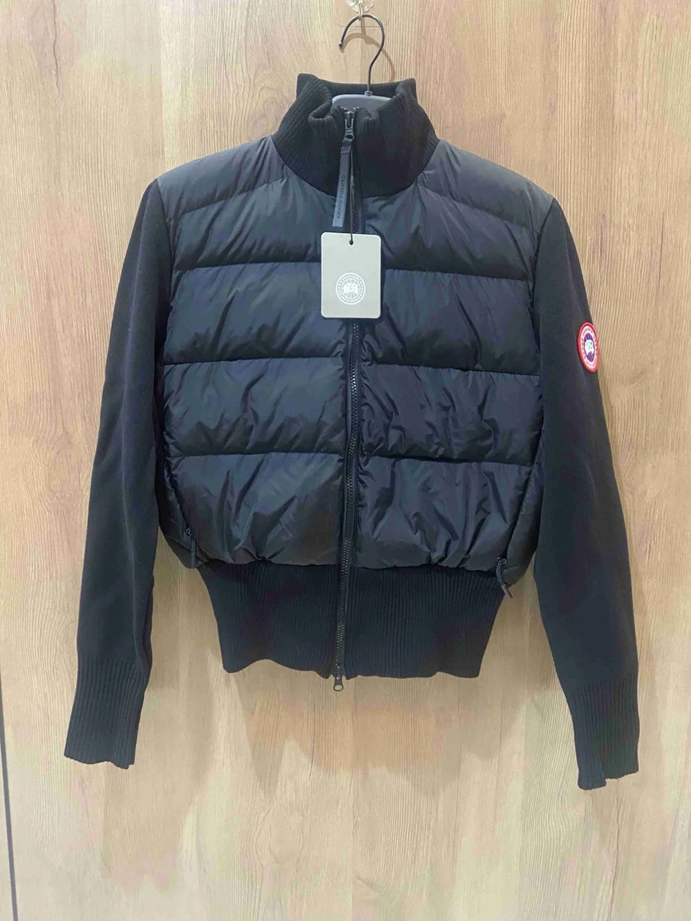 Canada Goose Black Quilted Puffer Jacket with Knit Sleeves