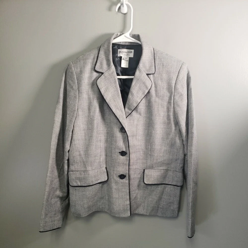 Pendleton vintage wool blend 3-button blazer gray‎ Women's size 10 Petite