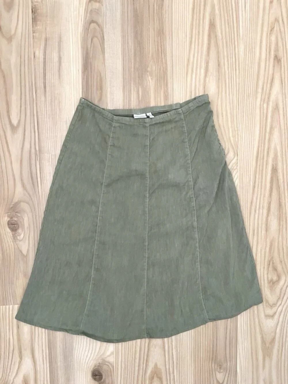 KLEEN 100% Linen Midi Skirt Coastal Minimalist Olive Green Breathable size Small