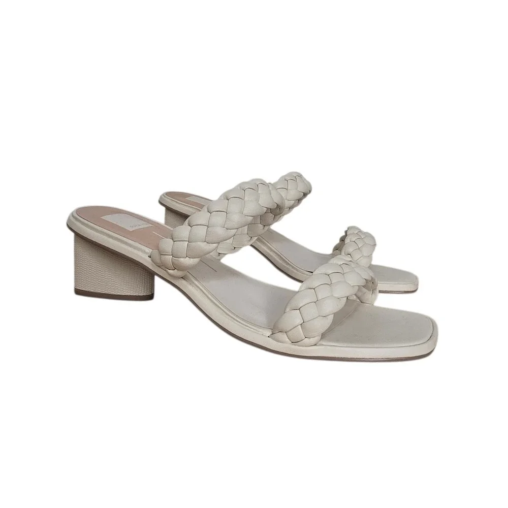 Dolce Vita Paily Braided Block Heel Sandals‎ Ivory Cream Square Toe Womens 11