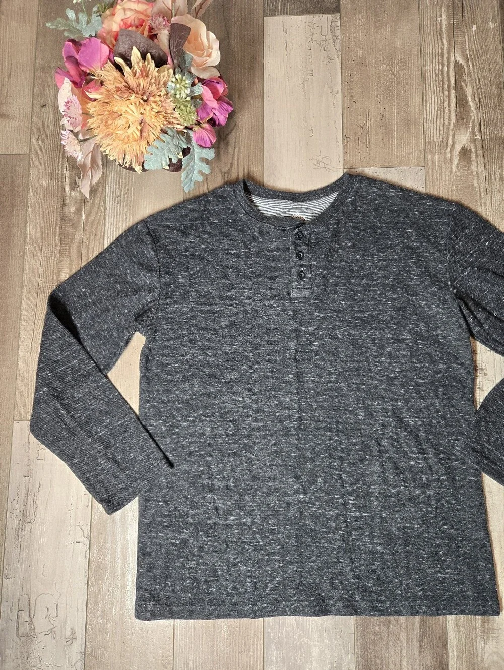 Thereabouts Boys Charcoal Henley Long Sleeve Shirt Size Large 14/16 Husky