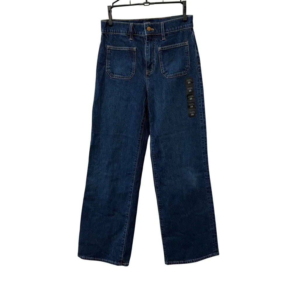 J.Crew Slim Wide-Leg Jeans Womens 25 Blue High Rise Patch Pocket Full Length