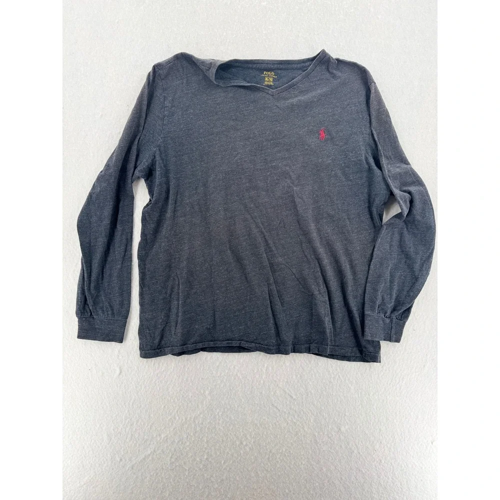 Polo Ralph Lauren - V-Neck Long Sleeve Tee Pony Logo - Charcoal Grey - XL - Mens