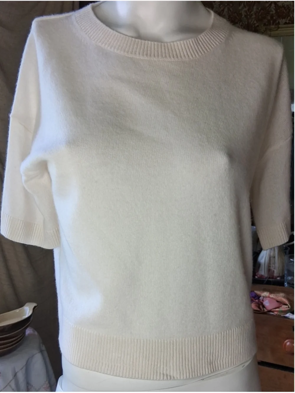 Magaschoni Cream Short-Sleeve Crewneck Sweater XS