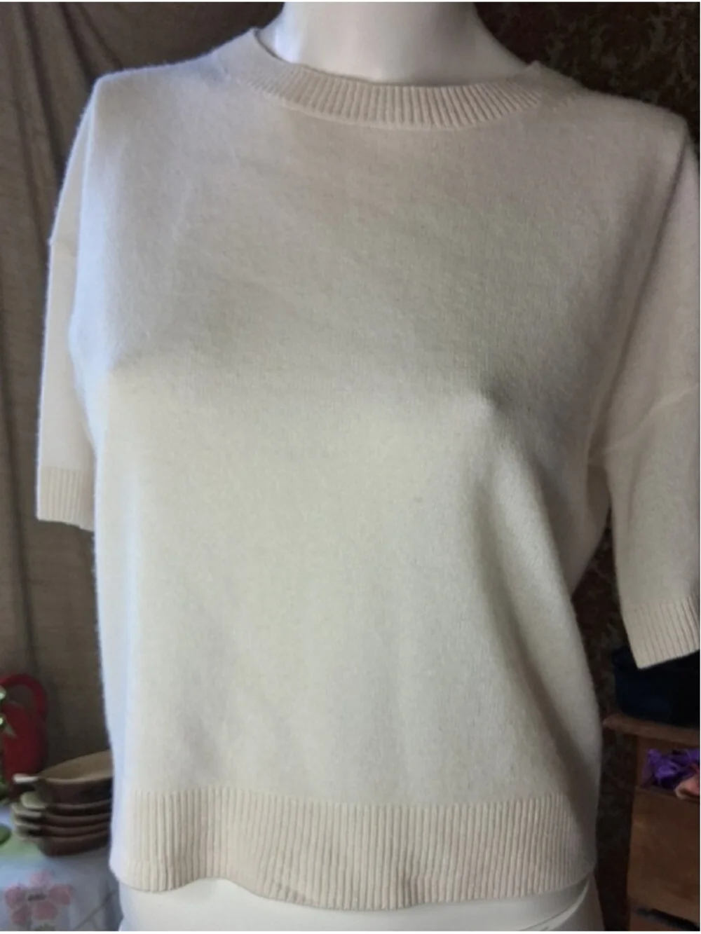 Magaschoni Cream Short-Sleeve Crewneck Sweater XS