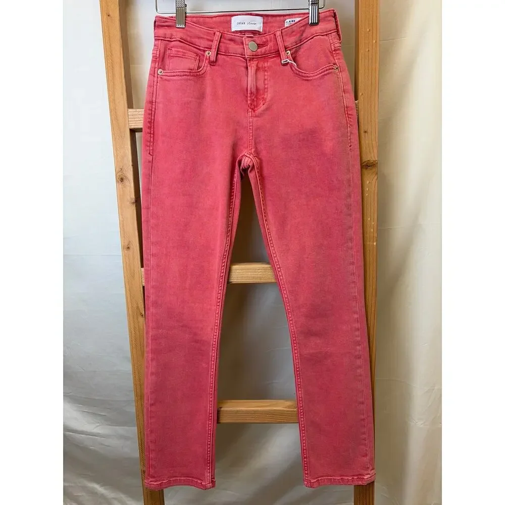 NWT Dear John Blaire Straight Leg Denim Jeans - Coral #0345 SZ 25