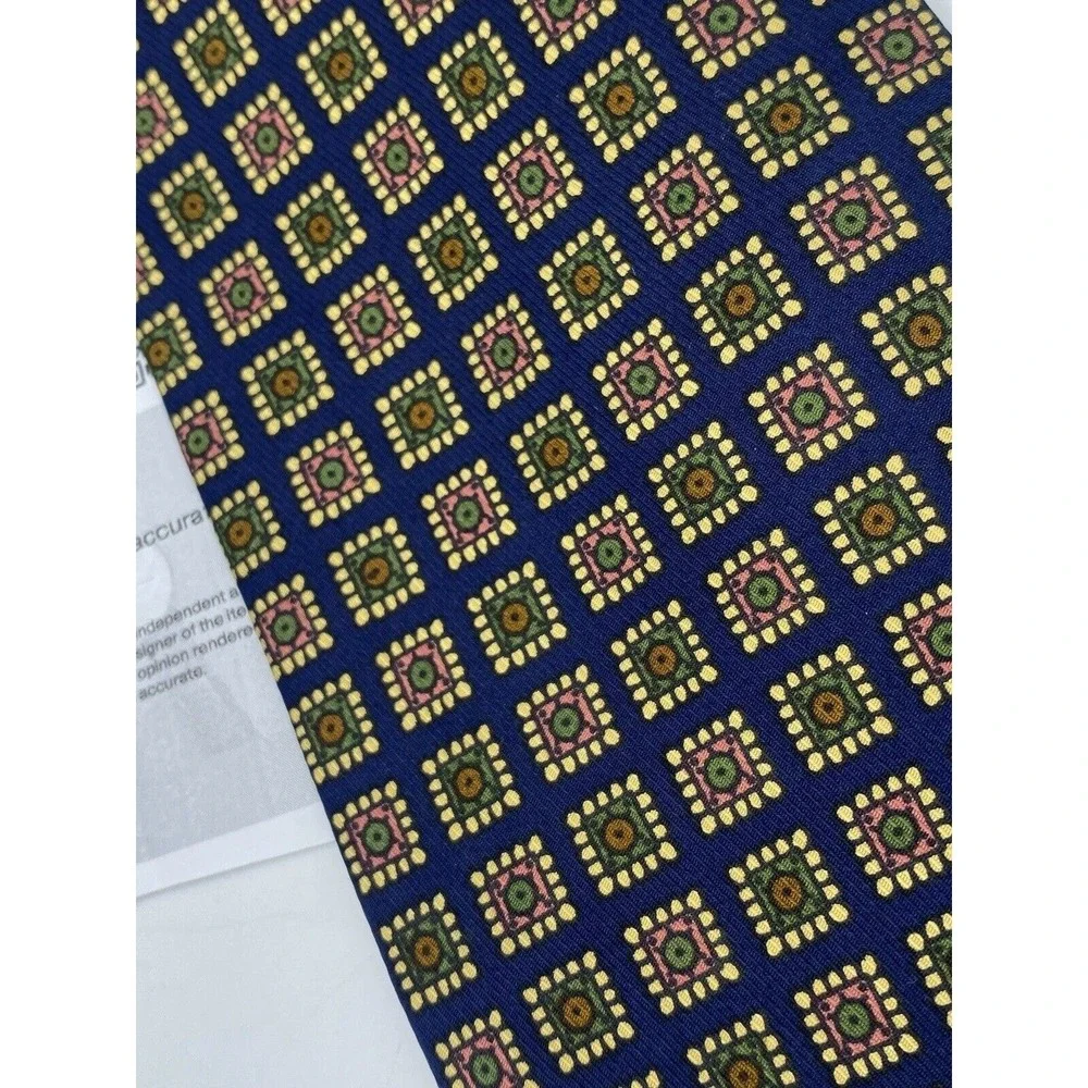 Burberrys Authenticatede 100 % Silk Tie‎ Blue Yellow Orange Geometric Fouland