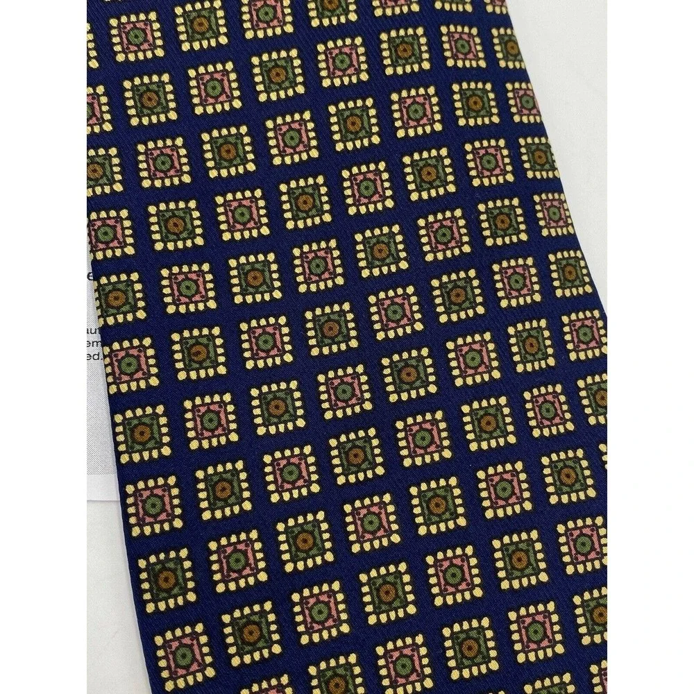 Burberrys Authenticatede 100 % Silk Tie‎ Blue Yellow Orange Geometric Fouland