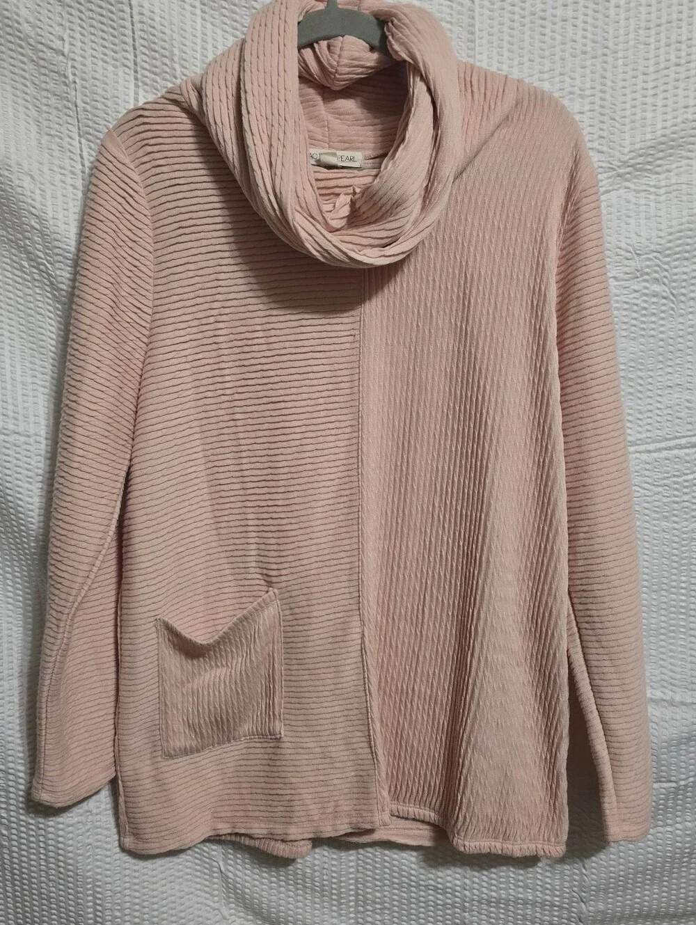 Cactus + Pearl Blush Pink Textured Cowl Neck Tunic Top M