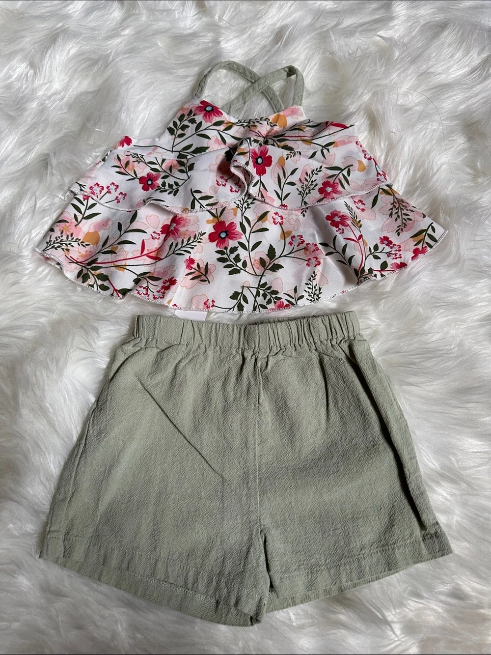 SHEIN Light Olive Girls' Elastic-Waist Bermuda Shorts