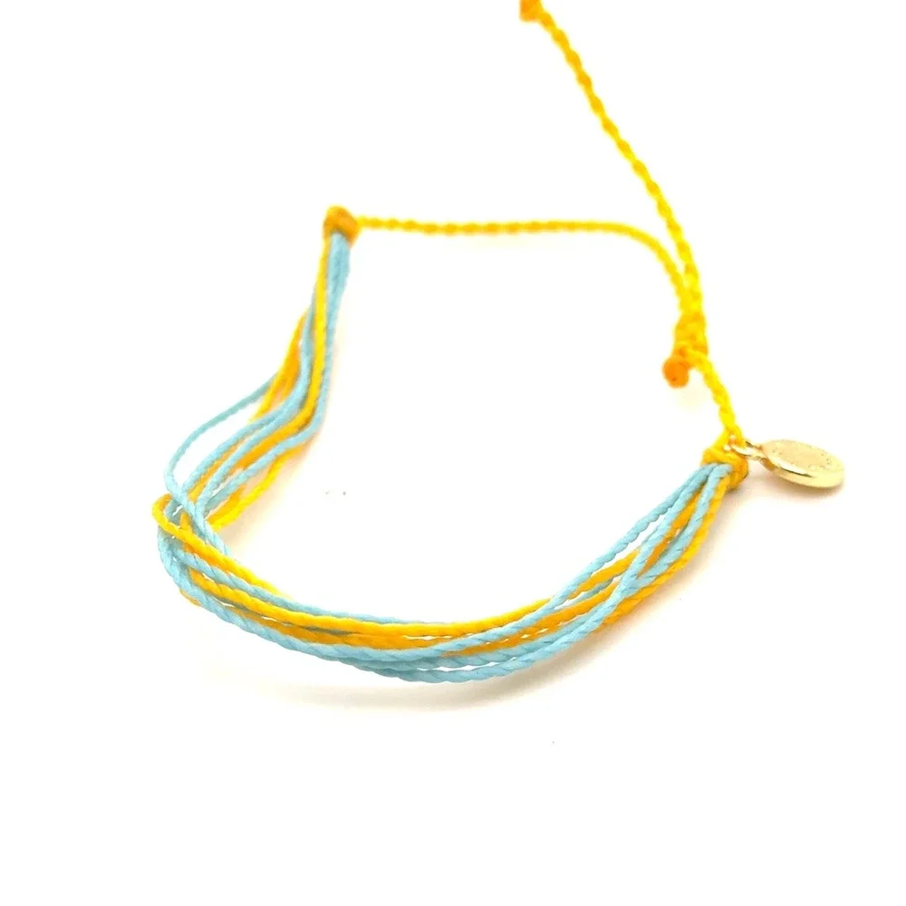 Pura Vida Original String Bracelet Blue Yellow Wax Coated Waterproof Boho Charm