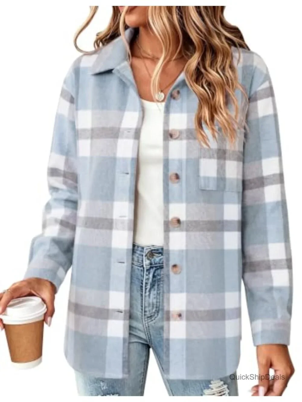 Plaid Flannel Shacket Jacket Button Down Long Sleeve Shirt