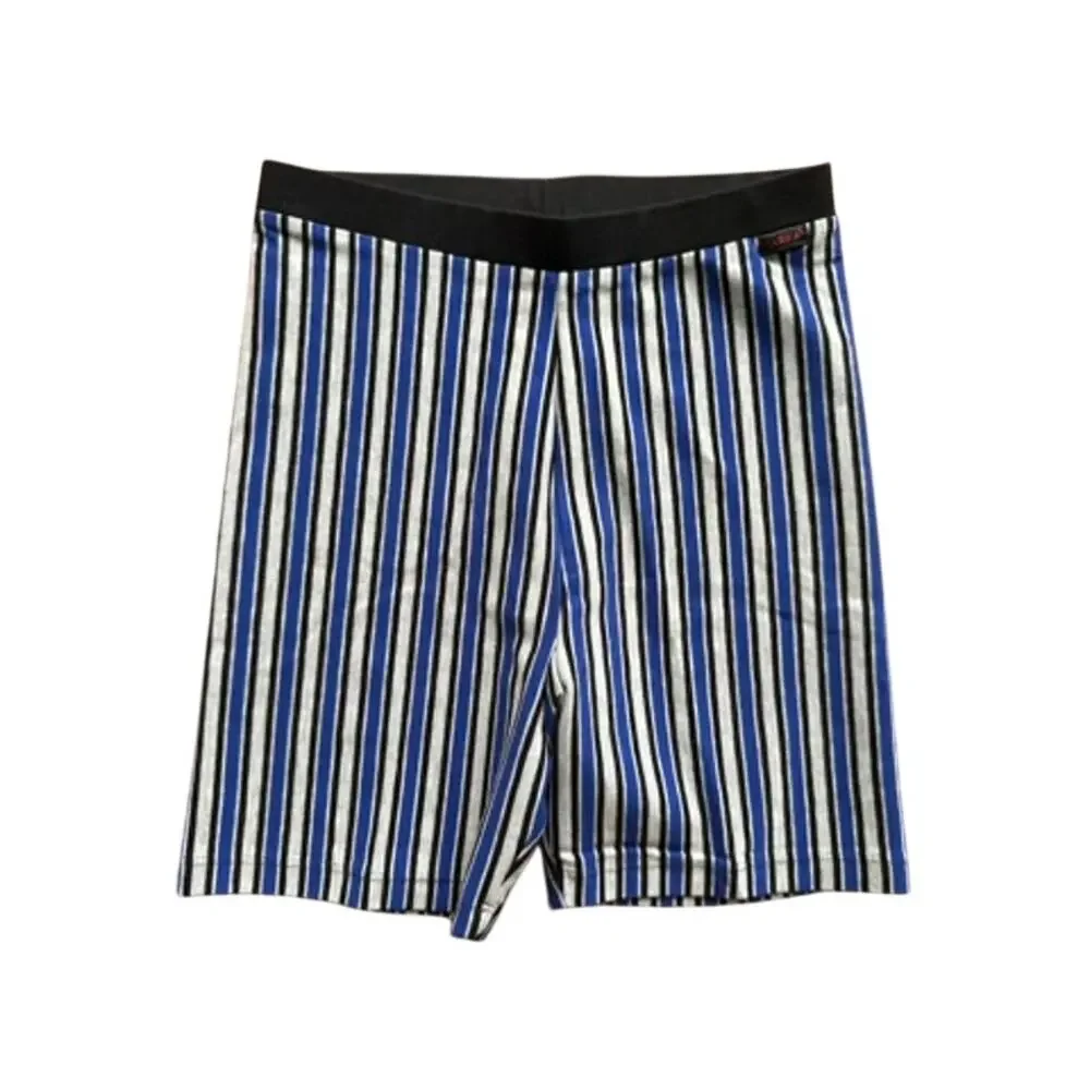 Vintage 80s 90s Marika Blue Striped Coolmax Bike Shorts High Waist M