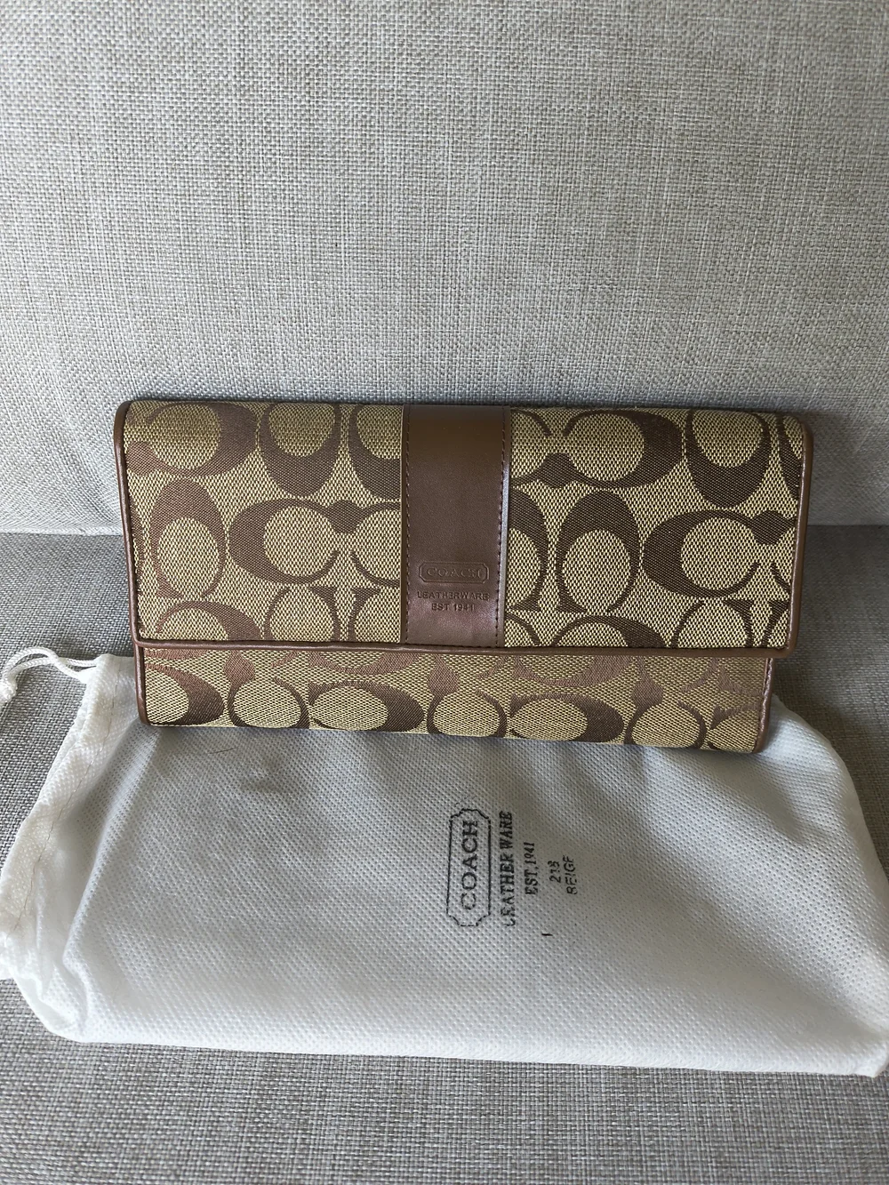 Coach Foldover Signature Canvas Clutch in Brown and Tan