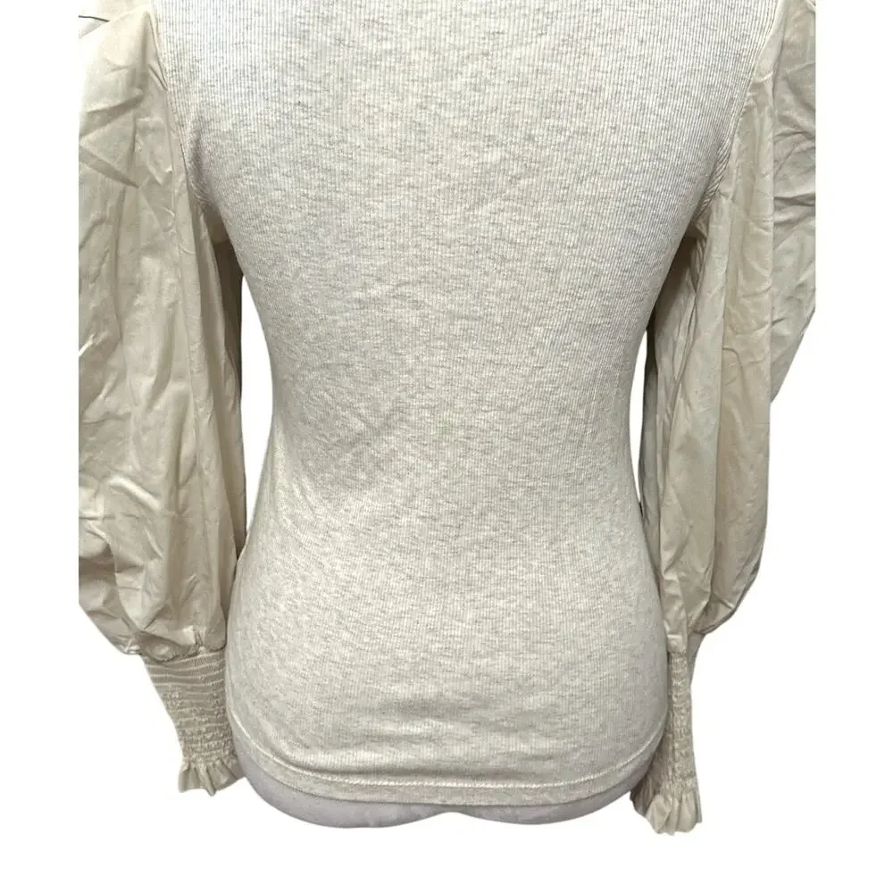 Habitual Top Henley Neckline Puff Sleeve Long Sleeve Solid Cream Girls 16 NWOT