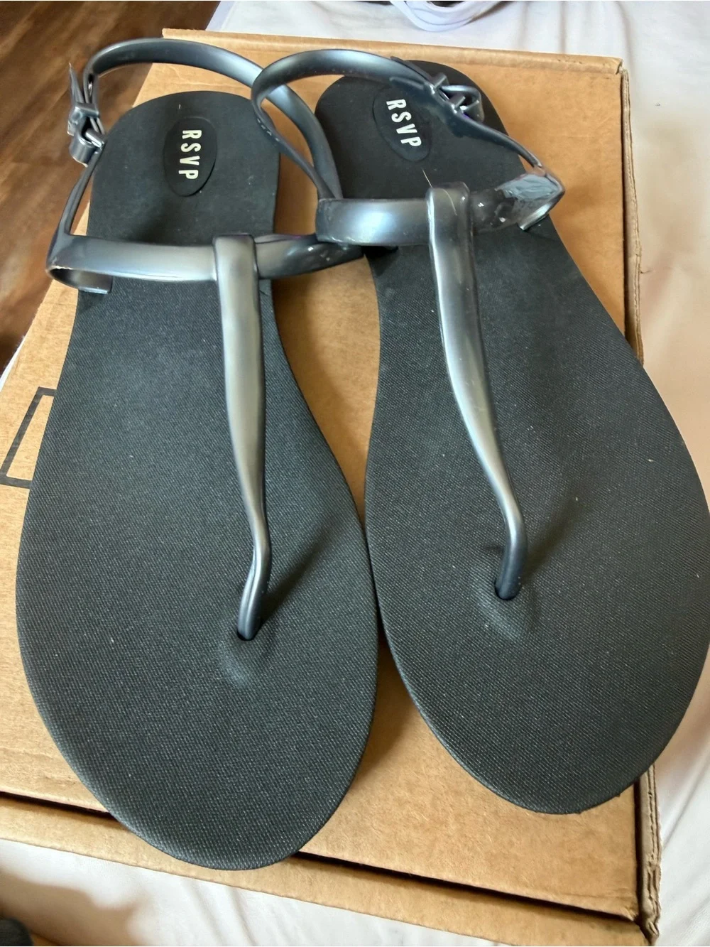 RSVP Black T-Strap Jelly Sandals