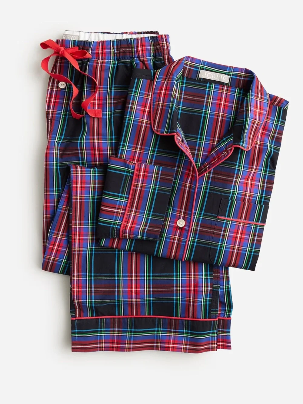 J.Crew long-sleeve cotton poplin pajama set in black stewart tartan