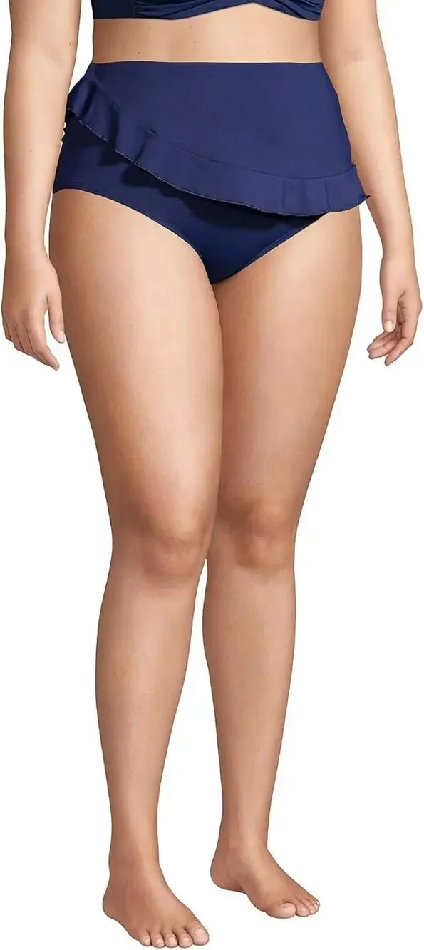 Lands' End Womens Chlorine Resistant Faux Wrap High Waisted Bikini Bottoms 24W