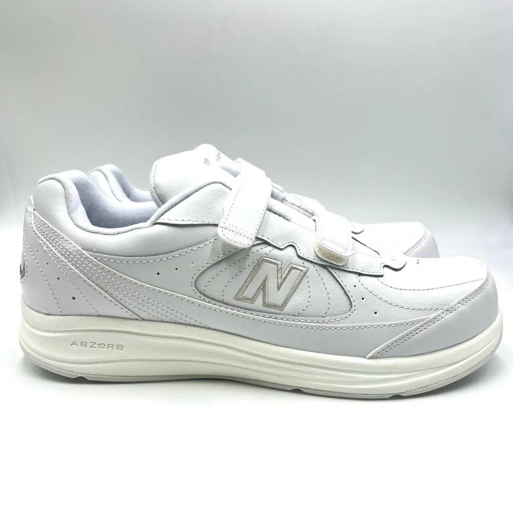 12W 12 WIDE New Balance Hook And Loop‎ 577 White Leather Walking Sneakers Shoes