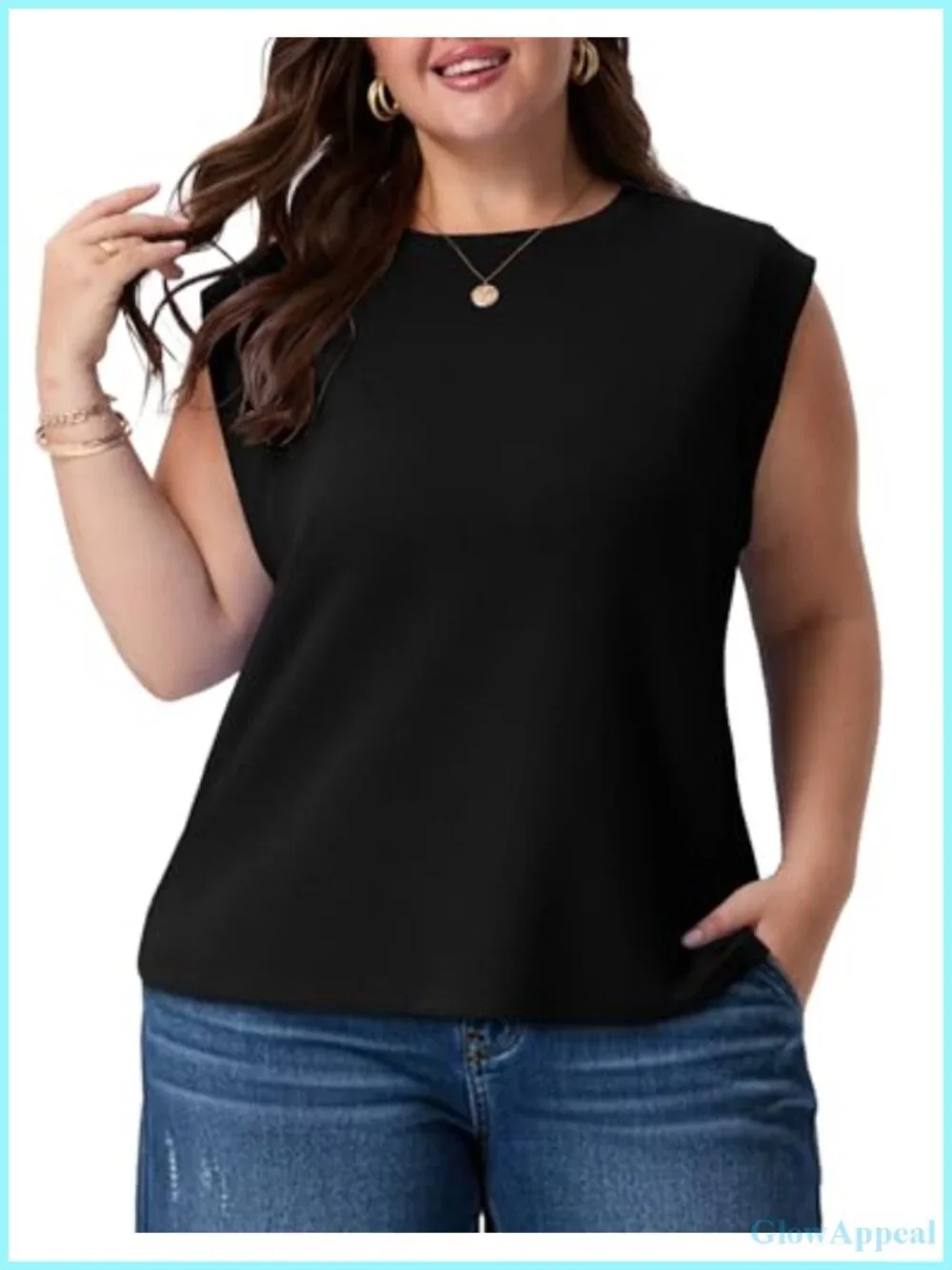Plus Size Tank Top with Cap Sleeves - Cotton Blend, Underarm Coverage
