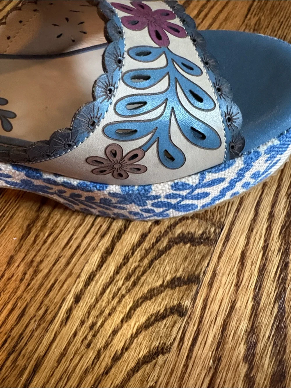L'Artiste Blue Floral Patterned Wedge Sandals