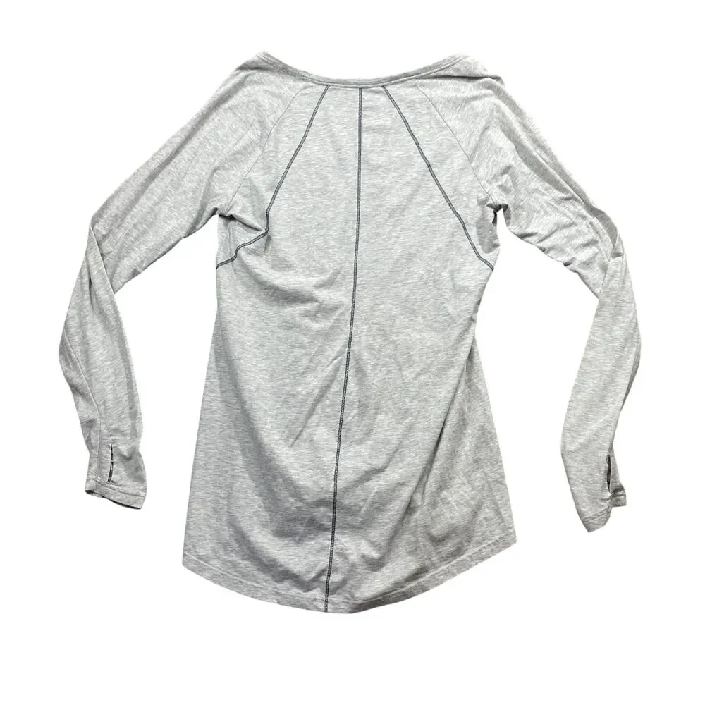 Athleta‎ Light Grey Medium Cotton Blend Long Sleeve Thin Scoop Neck Jersey
