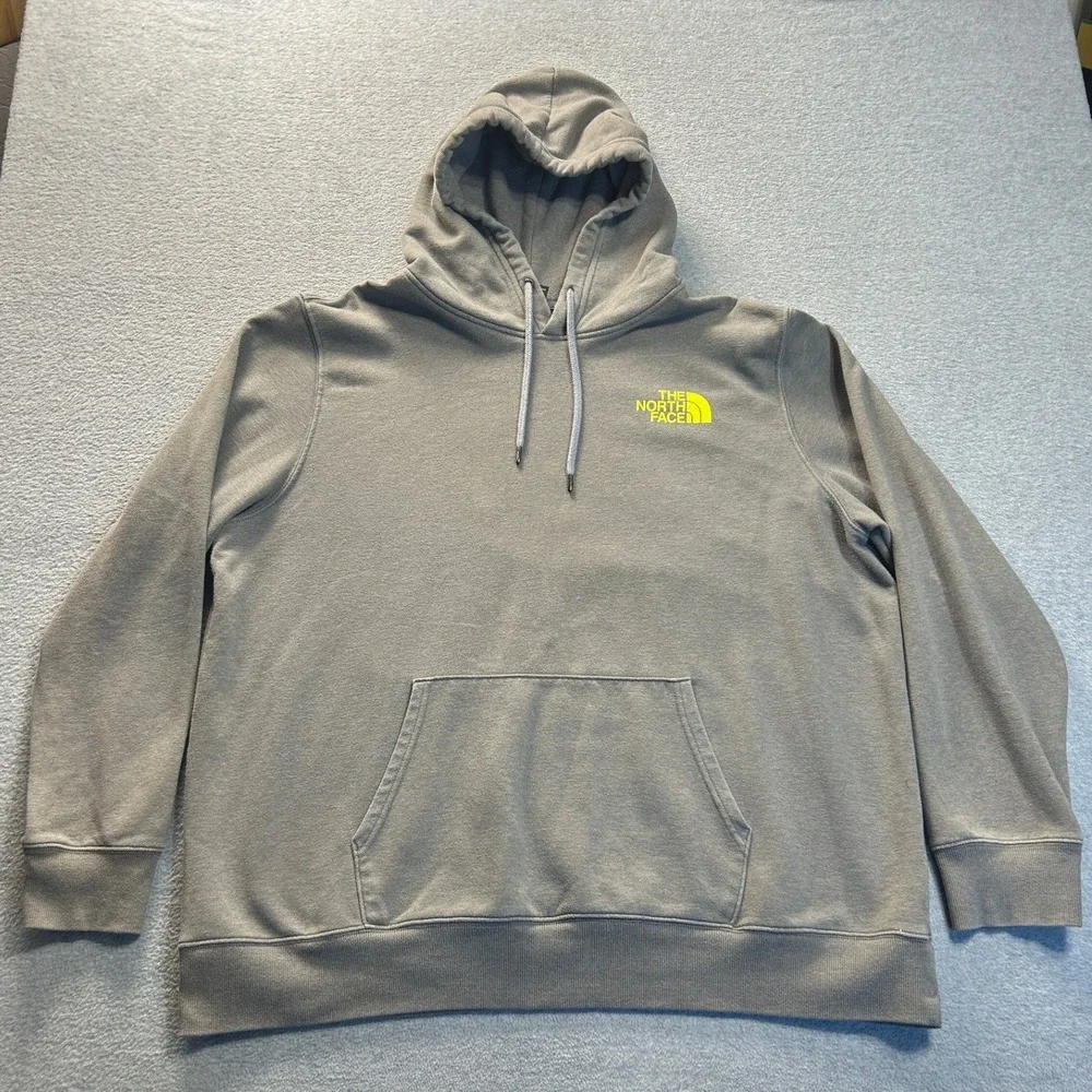 The North Face Hoodie Sweatshirt Mens XXL Gray Yellow Logo Pullover Outdoor