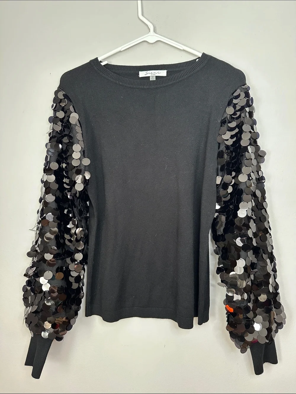 Siiani Milano  Black Sequin-Embellished Sleeve Knit Sweater