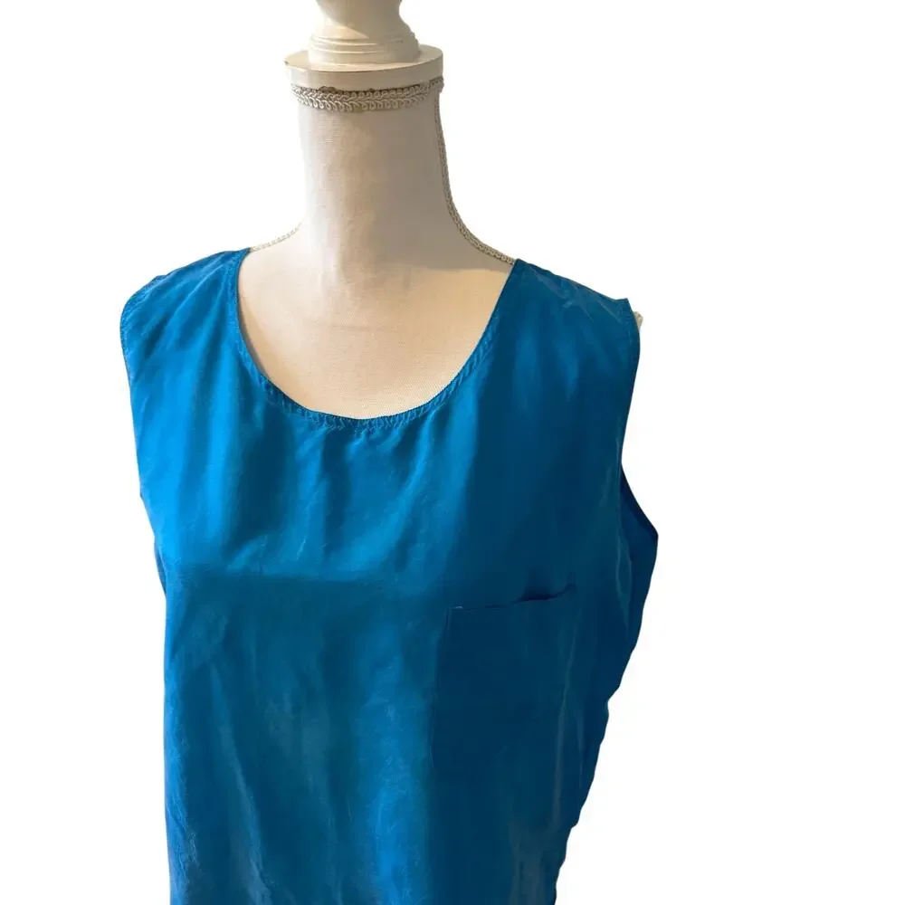 Vintage Express Silk Sleeveless Top Turquoise M