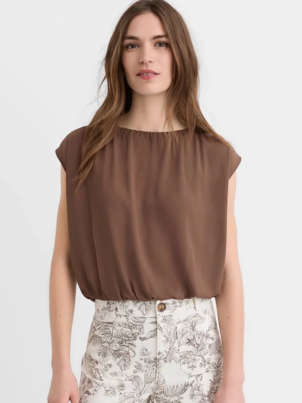 LOFT Bubble Hem Mixed Media Top Size XS P