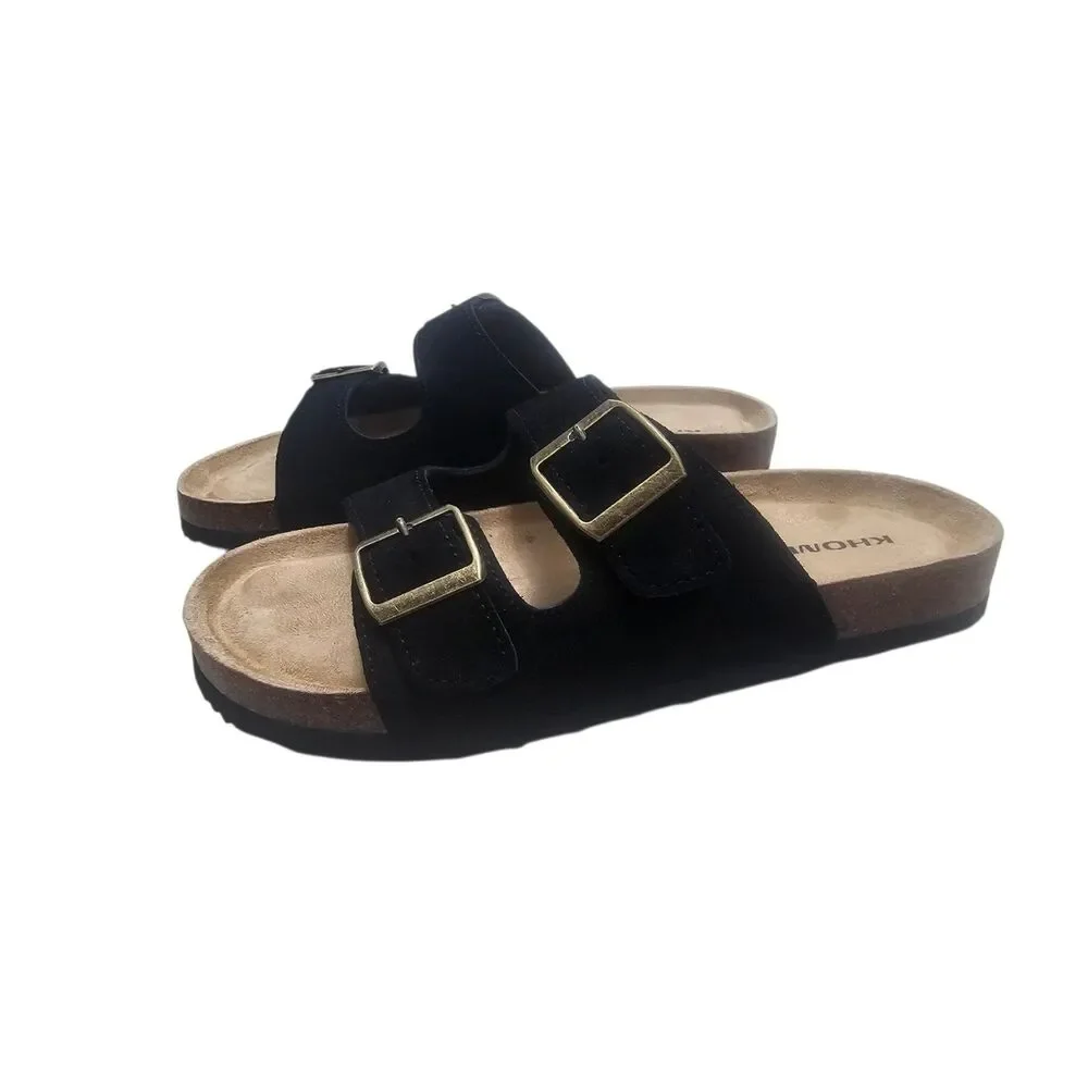 New Khombu Ashville Women's Leather Sandals Black 6