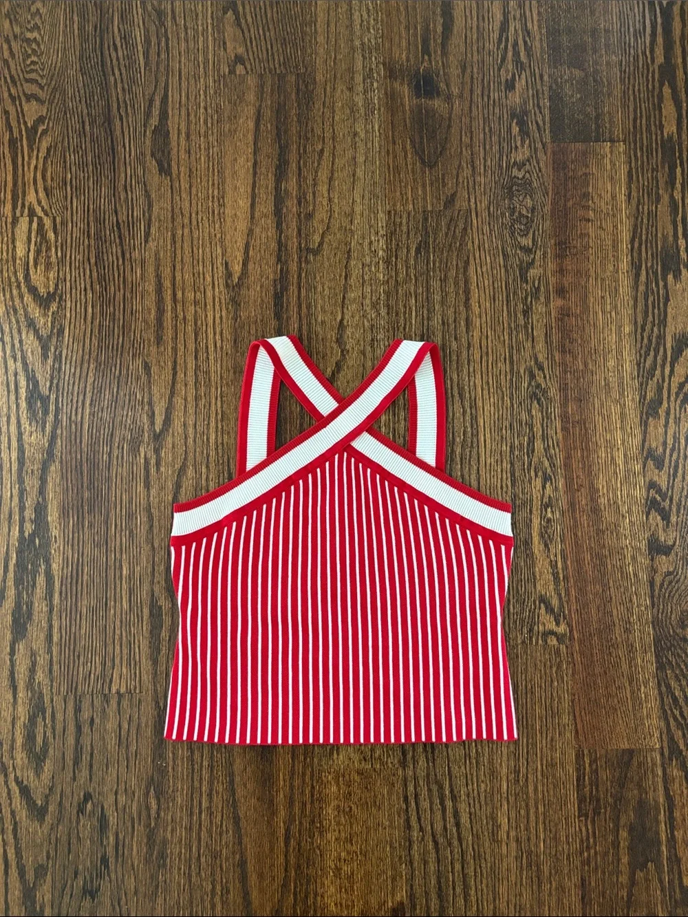 Red and White Striped Crossback Tank Top
