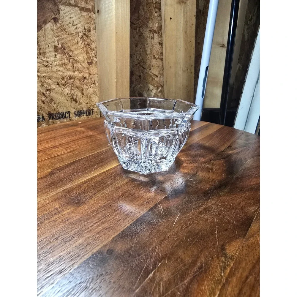 Vintage Octagonal Crystal Glass Small Bowl Starburst Base Thumbprint Cut 3.5