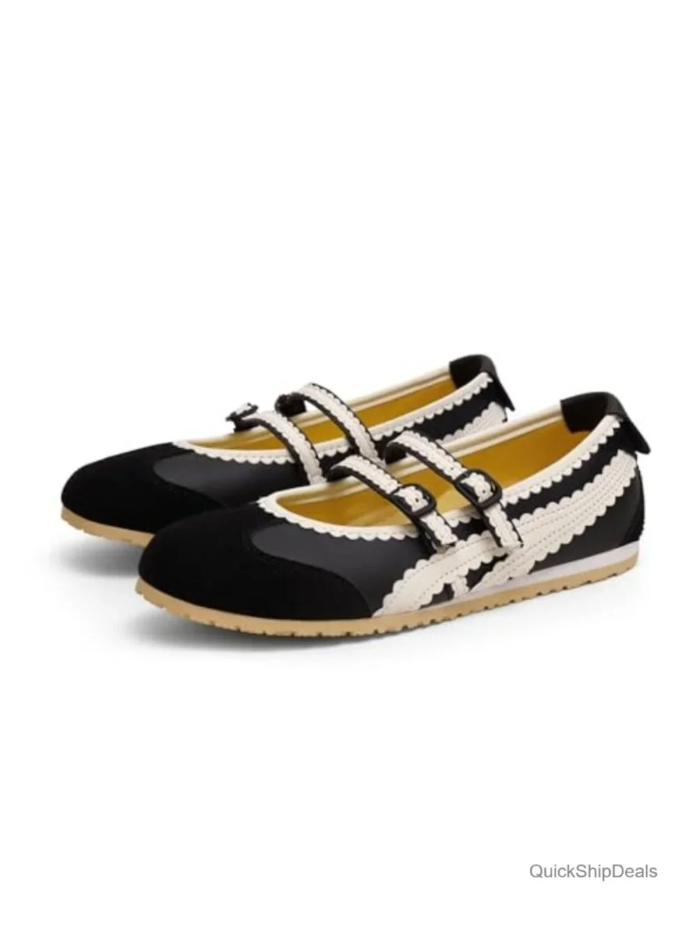 Ballet Sneakers Mary Jane Flats Slip On Walking Shoes with Elastic Straps
