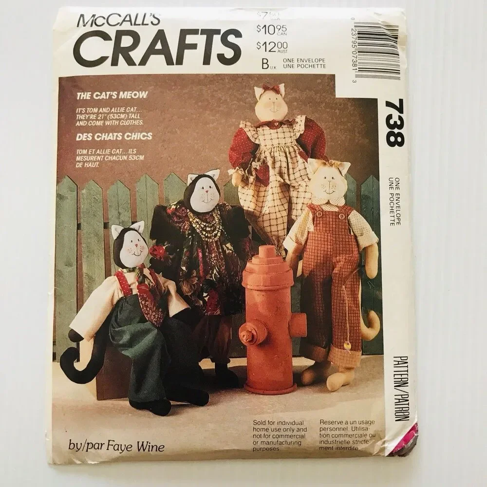 McCall's Crafts Sewing Pattern 738 Stuffed Plush Cat Doll and Clothes 21