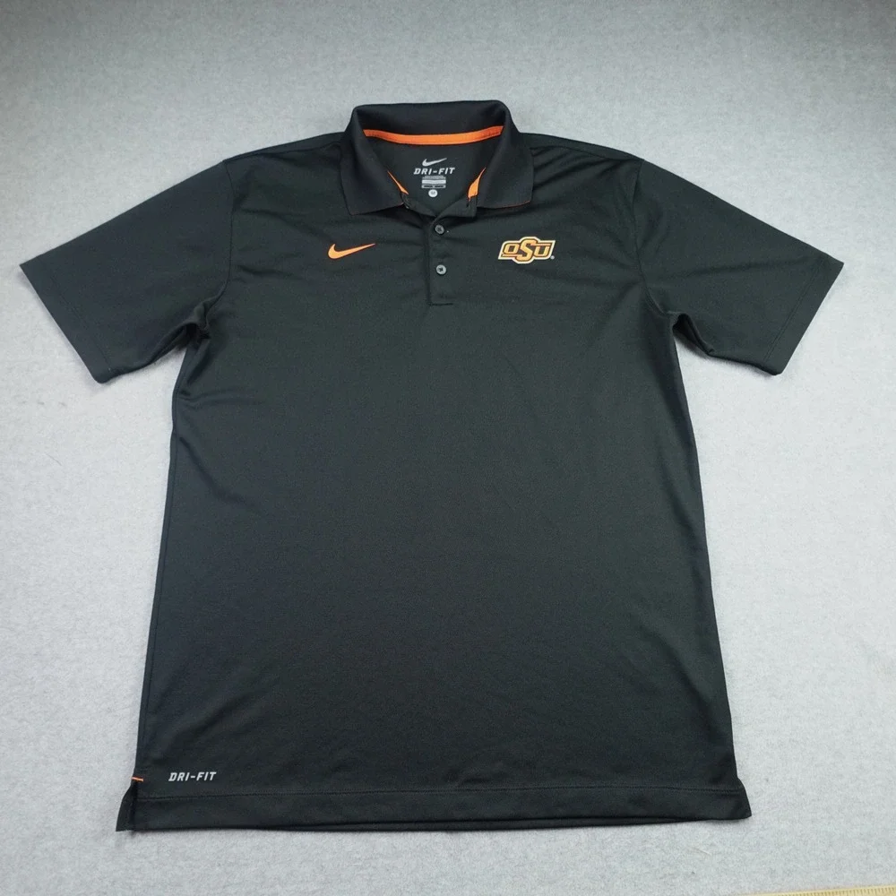 Oklahoma State OSU Polo Shirt Mens M Black Dri-FIT Short Sleeve Nike NCAA