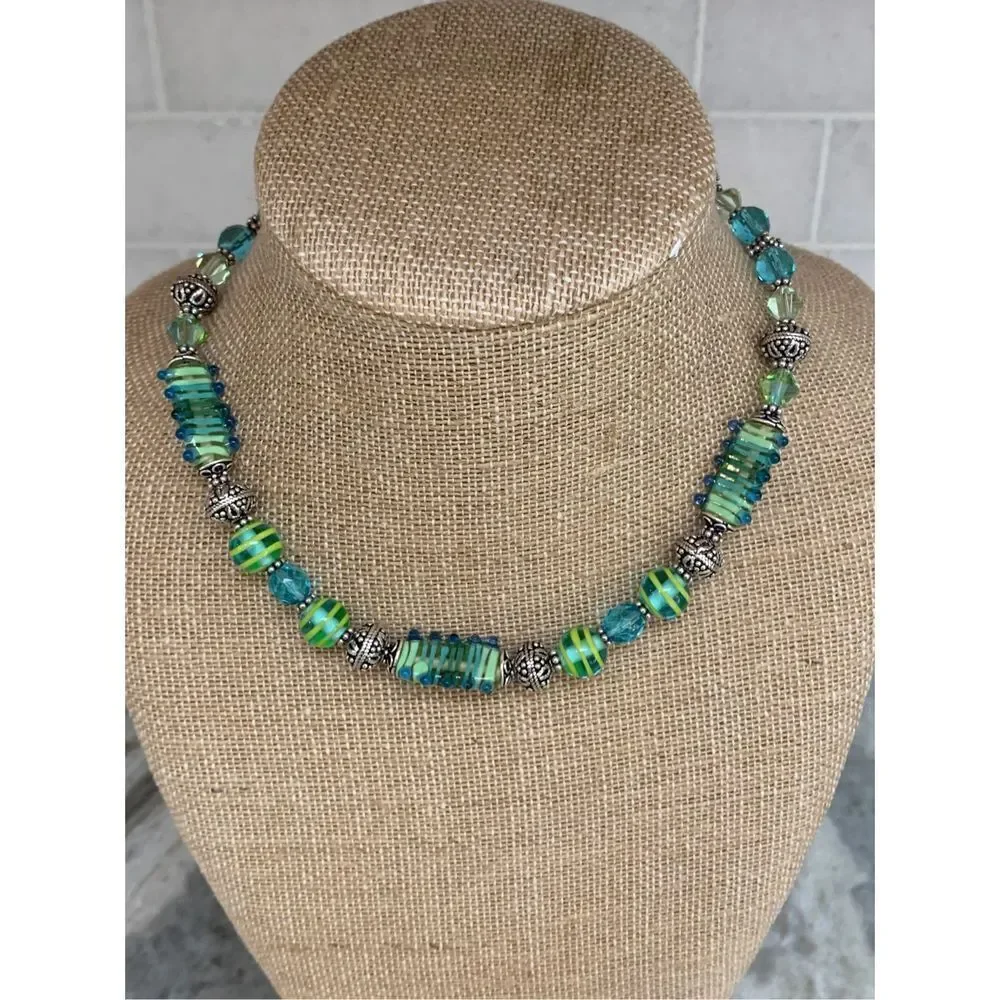 Venetian Glass Crystal Bali Sterling Silver Necklace #Italy