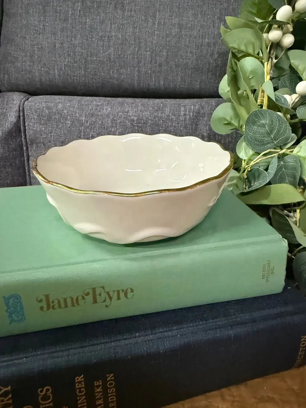 Vintage Lenox Rosebud Collection Small Cream Rose Embossed Bowl/Candy Dish
