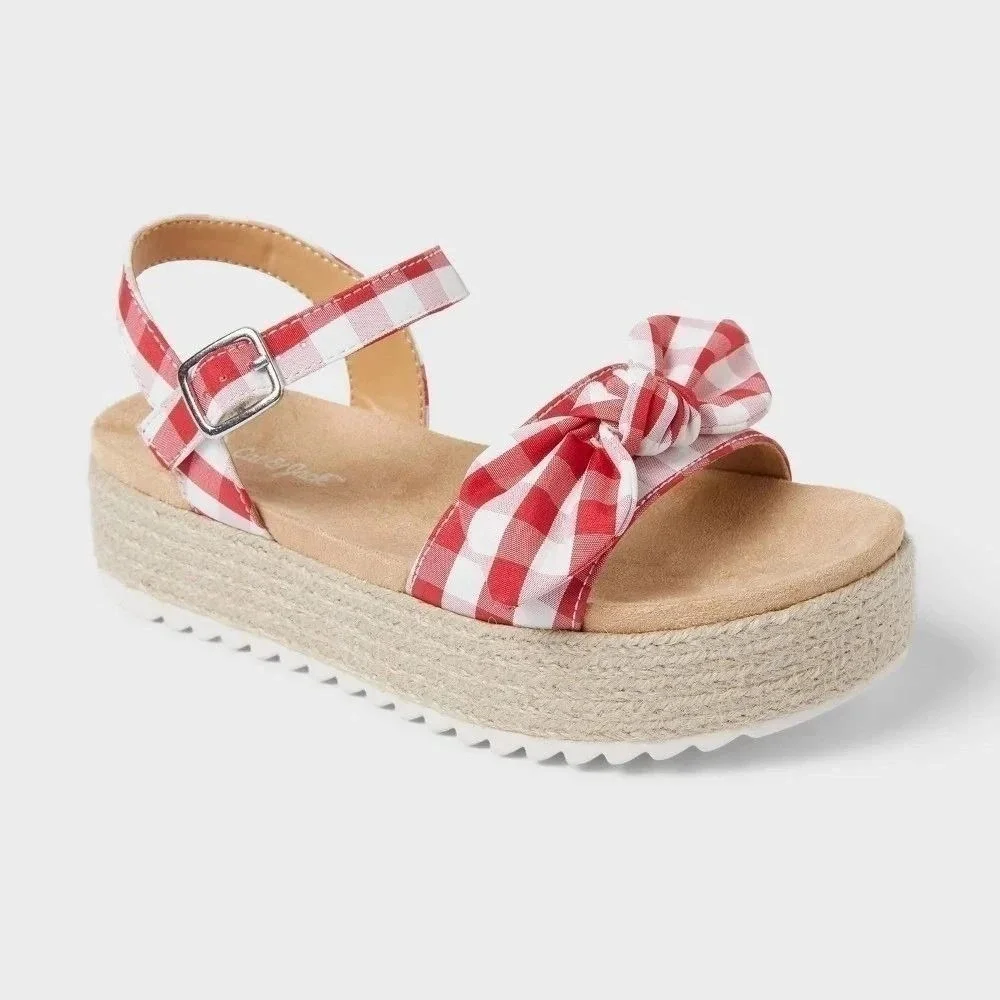 Big Girls Sandals by Cat & Jack Daphne Gingham‎ Red Size 5 New With Tags