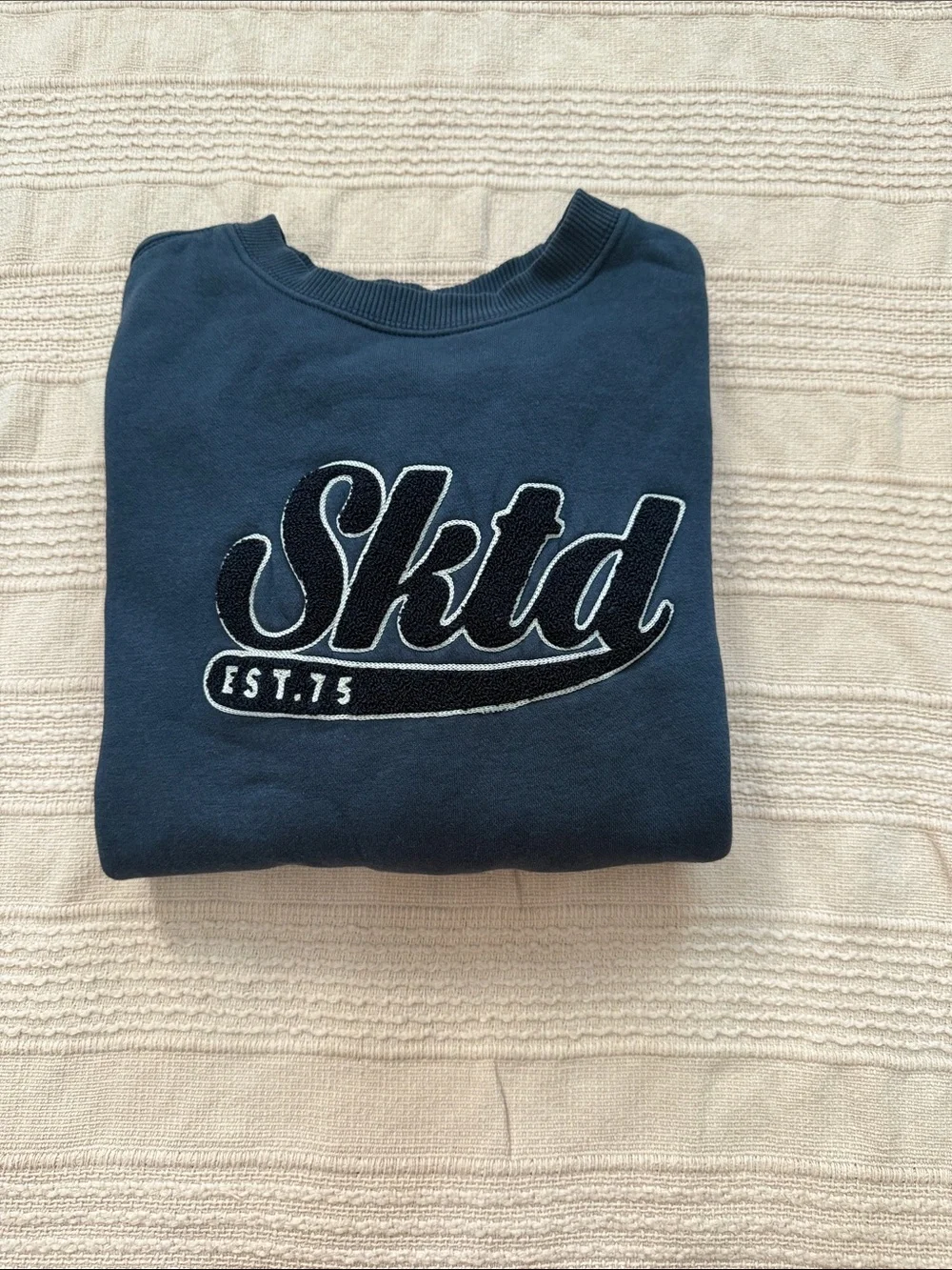 Zara Navy Blue Graphic Crewneck Sweatshirt
