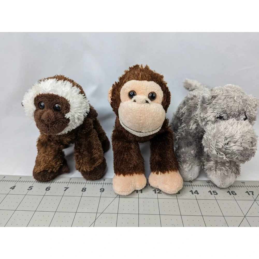 Aurora Monkey Chimp Hippo Plush‎ Lot 6 7 Inch Brown Gray Stuffed Animal Toy