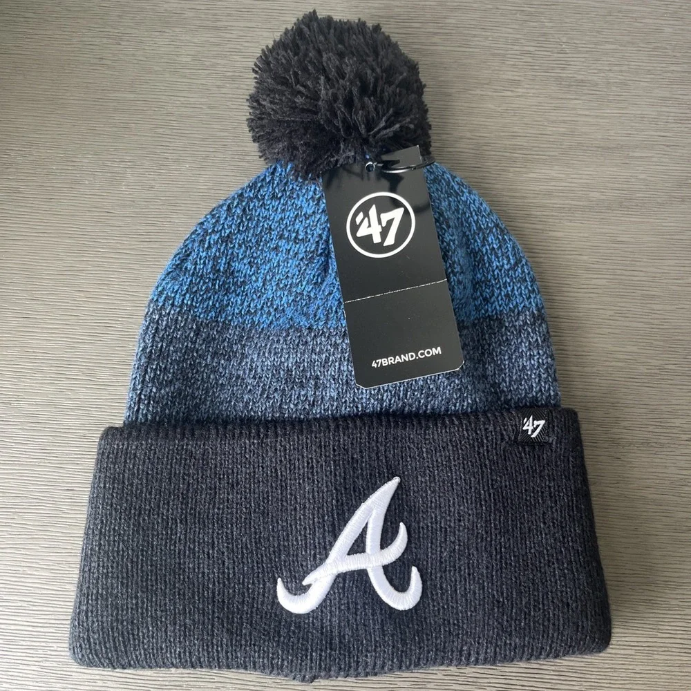 Atlanta Braves 47 Striped Winter Beanie MLB Hat Cap Blue‎ Navy NWT