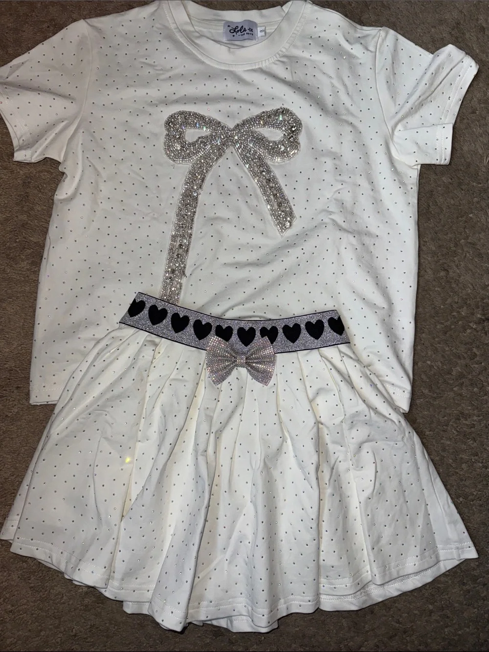 WHITE CRYSTAL BOW SHORT skirt SET