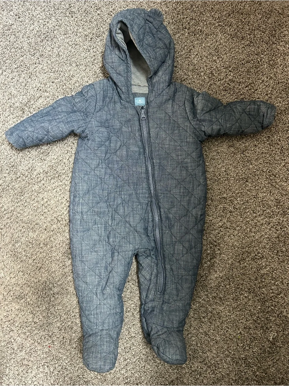 GAP Quilted Hooded Footed One-Piece in Gray