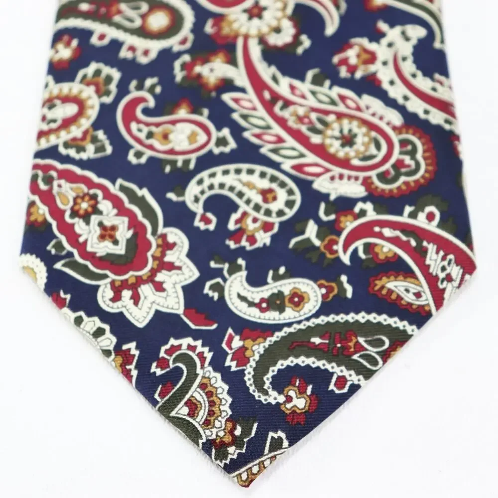 Lands End Tie Mens 58 in Blue Burgundy Cream Paisley Silk Handsewn Lined Wide