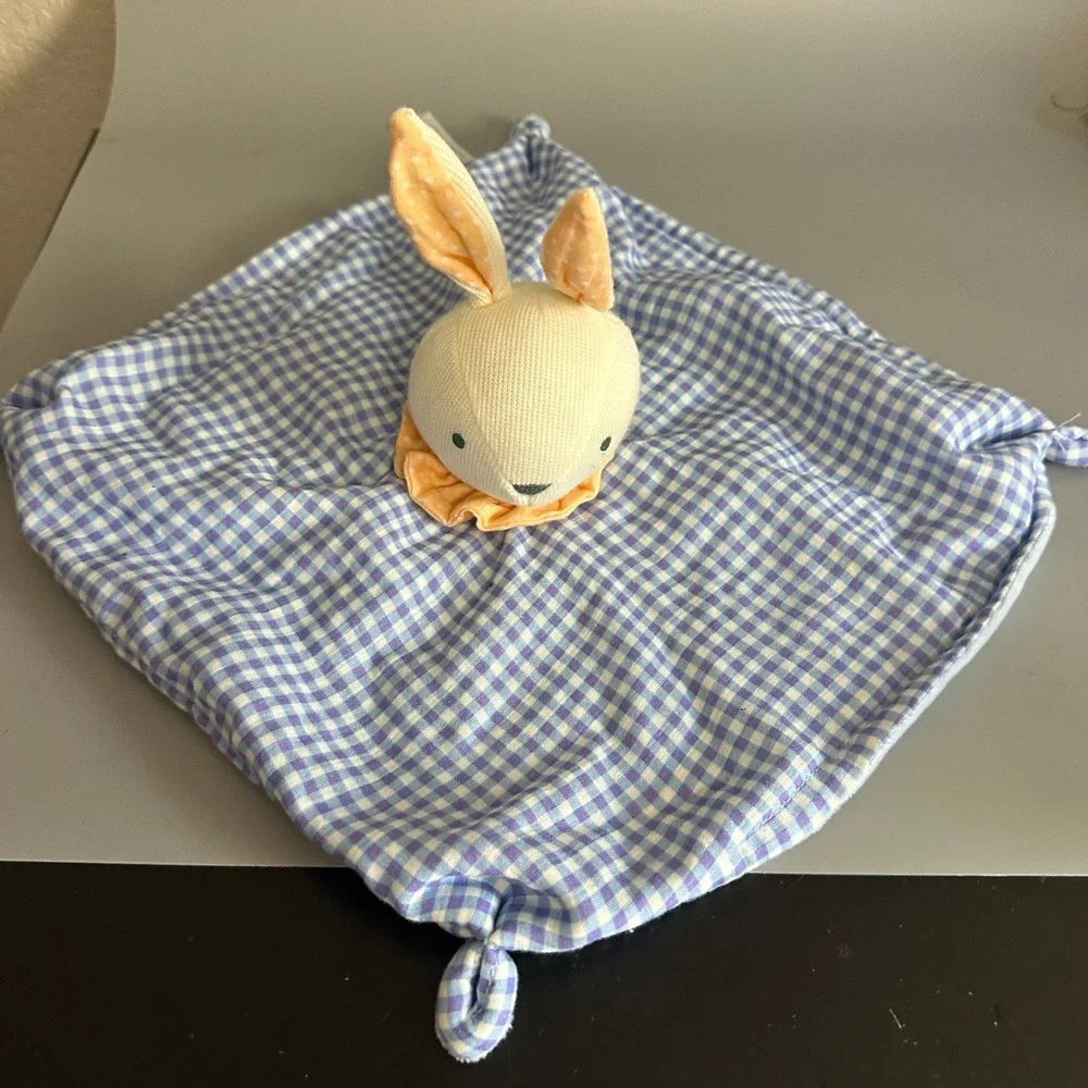 Cloud Island Bunny Security Blanket Blue Gingham Plaid Plush Lovey 0M+